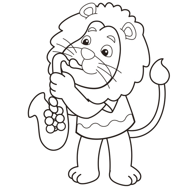Cartoon Lion Playing a Saxophone - Vector, afbeelding