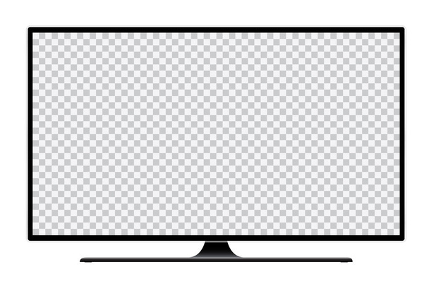 Реалістична ілюстрація чорного телевізора з підставкою і порожнім прозорим ізольованим екраном з простором для вашого тексту або зображення ізольований вектор на білому тлі
 - Вектор, зображення