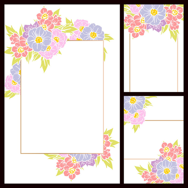 Conjunto de tarjetas de boda de flores estilo vintage. Elementos y marcos florales. - Vector, Imagen