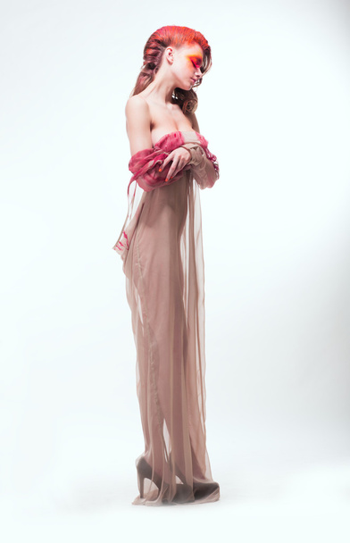 Imagination. Expressive Woman in Transparent Dress. Dreams - Фото, изображение