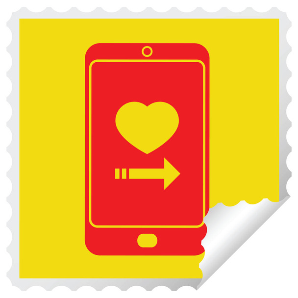 dating app on cell phone square peeling sticker - Vector, Image
