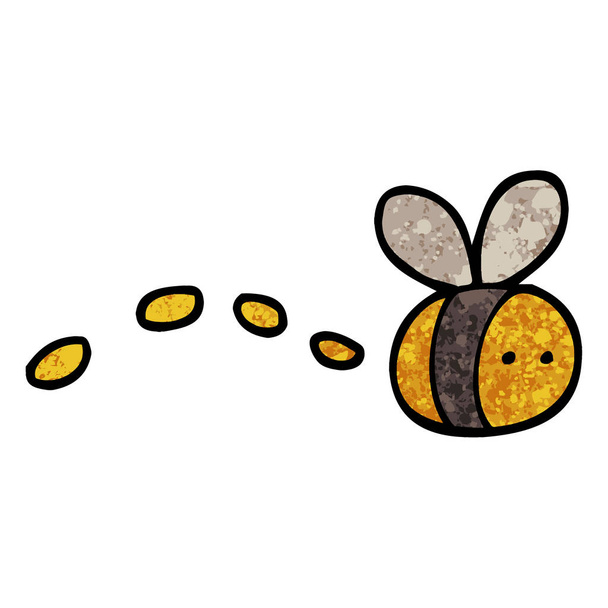 grunge textured illustration cartoon buzzing bee - Vector, Image
