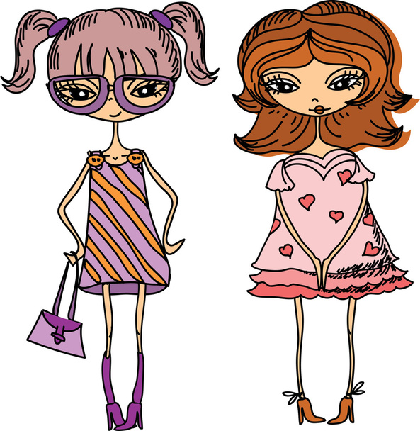 Cartoon fashionable girls, vector - Διάνυσμα, εικόνα