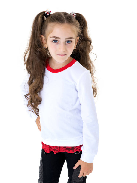 Little girl in a white T-shirt. - Fotografie, Obrázek