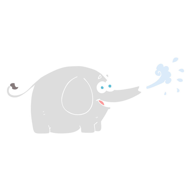 egale kleur illustratie van olifant spuiten van water - Vector, afbeelding