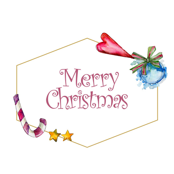 Marry Christmas handwriting monogram calligraphy. Christmas winter holiday symbol in a watercolor style. - Photo, Image