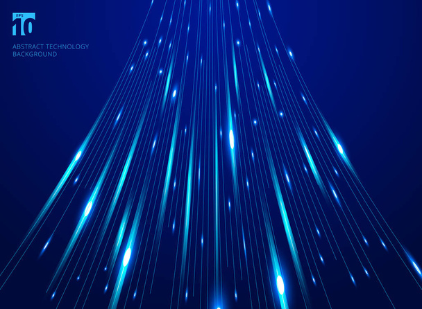 Patrón de líneas láser de movimiento de alta velocidad abstracto y desenfoque de movimiento en el concepto de tecnología de fondo azul oscuro. Ilustración vectorial - Vector, Imagen
