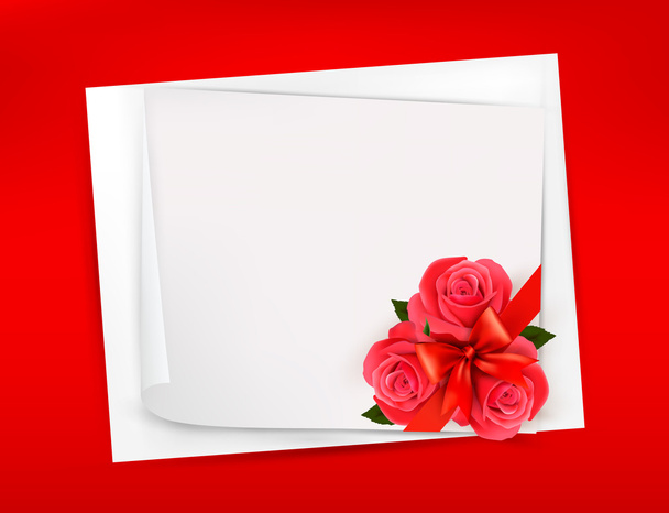 Holiday background with sheet of paper and red flowers. Valentin - Vektor, Bild