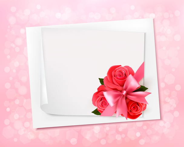 Holiday background with sheet of paper and red flowers. Valentin - Vetor, Imagem