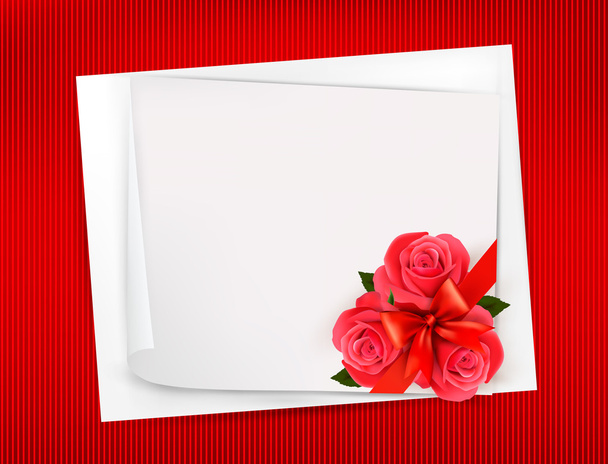 Holiday background with sheet of paper and red flowers. Valentin - ベクター画像