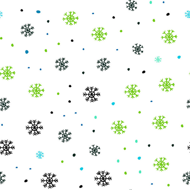 Açık mavi, yeşil vektör sorunsuz doku renkli kar taneleri ile. Degrade arka plan üzerinde renkli kar taneleri. Duvar kağıdı, kumaş üreticileri için modaya uygun bir tasarım. - Vektör, Görsel