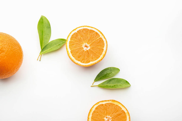 Tasty ripe oranges on white background - Fotoğraf, Görsel