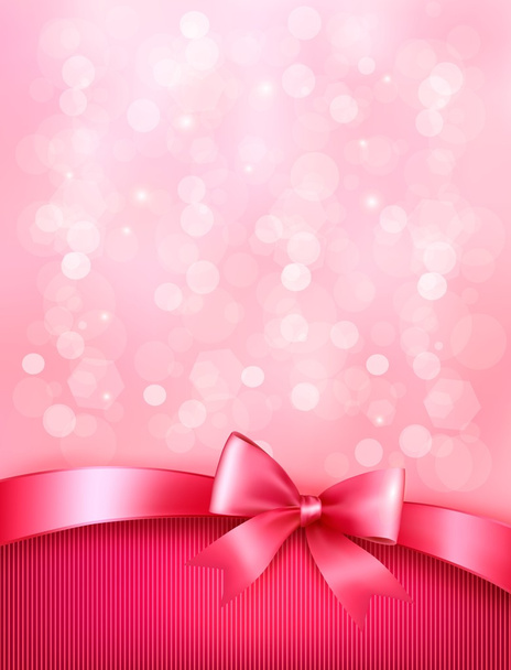 Elegant holiday background with gift pink bow and ribbon. Vector - Vettoriali, immagini