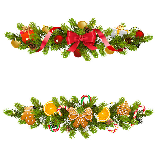 Vektor Weihnachtstannen-Dekoration mit Girlande isoliert auf weißem Hintergrund - Vektor, Bild