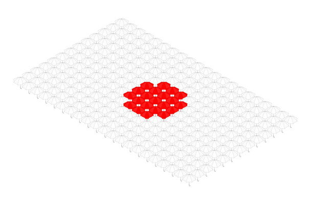 Isometric umbrella icon in row, Japan national flag shape concept design illustration isolated on white background, Editable stroke - Vector, Image