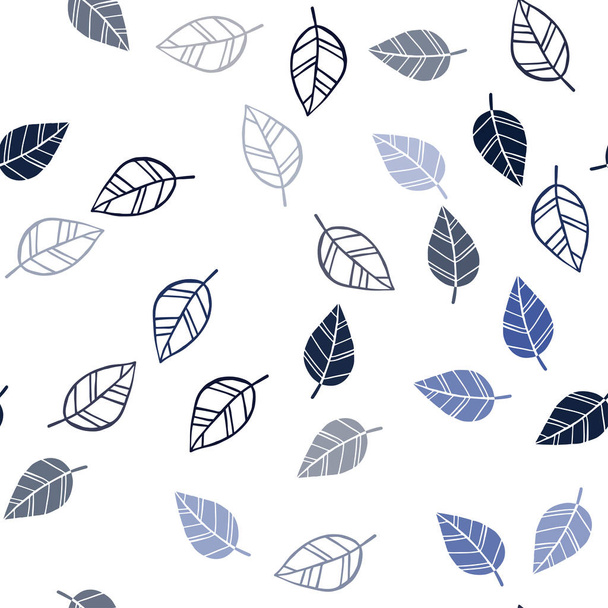 葉と濃い青いベクトル シームレスな落書きパターン。落書き葉仕立てのカラフルなイラスト。テキスタイル、ファブリック、壁紙デザイン. - ベクター画像
