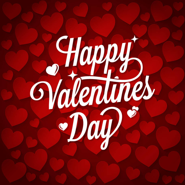 Valentines day vintage lettering. Happy Valentine Day sign on hearts background - Wektor, obraz