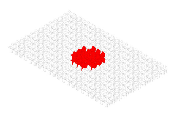 Isométrique homme icône et chaise d'école avec écriture pad pictogramme en rangée, Japon drapeau national forme concept illustration de conception isolé sur fond blanc
 - Vecteur, image