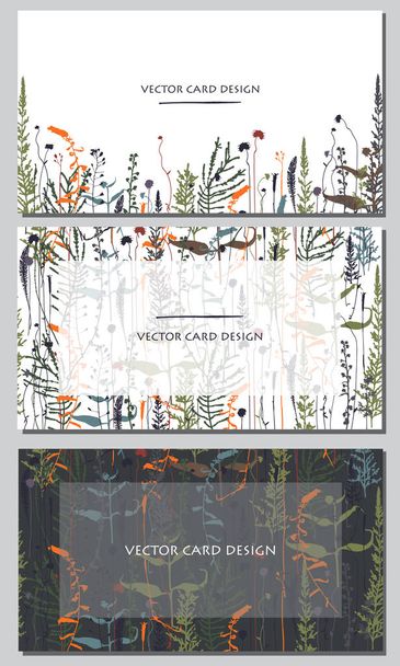 Vector silhouettes collection. Set of field herbs, flowers. Set of visiting card design. - Vector, Image
