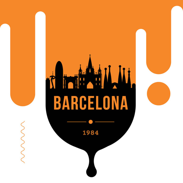 Minimal city linear skyline with typographic design, Barcelona  - Vector, Image