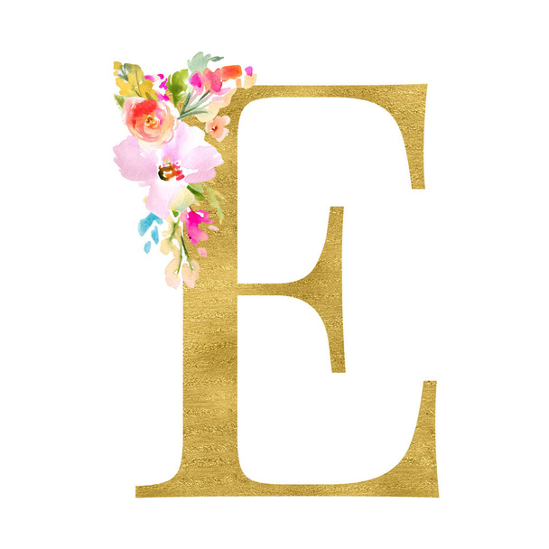 e letter with floral decor  - Foto, Imagem