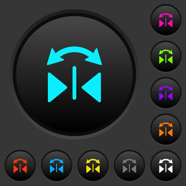 Horizontal flip dark push buttons with vivid color icons on dark grey background - Vector, afbeelding