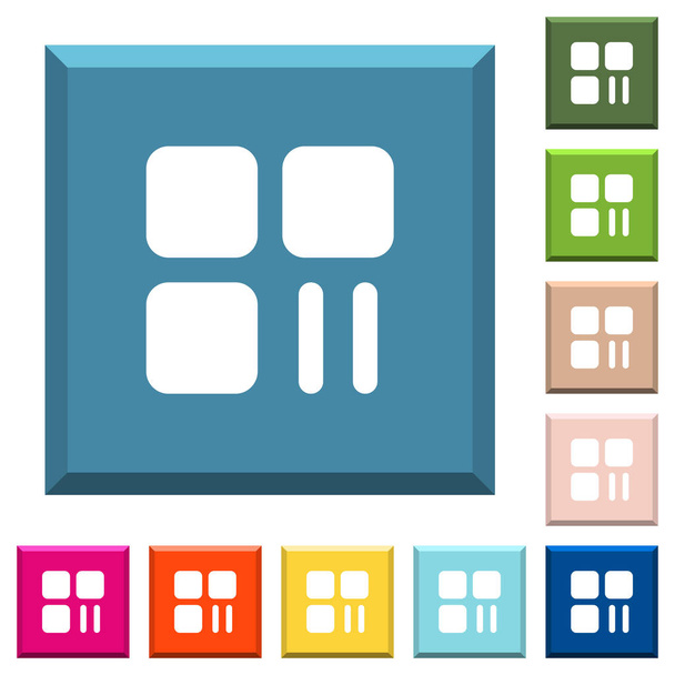 Komponenta pozastavit bílé ikony na omítané čtvercová tlačítka v různých módních barvách - Vektor, obrázek