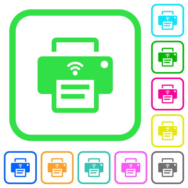Wireless printer vivid colored flat icons in curved borders on white background - Vector, Image