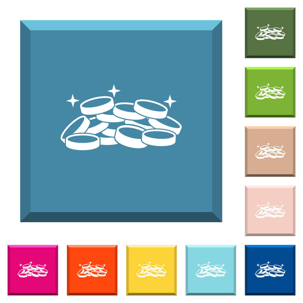 Schat van de witte pictogrammen op geslepen vierkante knoppen in verschillende trendy kleuren - Vector, afbeelding