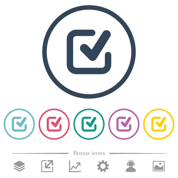 Checkmark ícones de cor plana em contornos redondos. 6 ícones de bônus incluídos
. - Vetor, Imagem