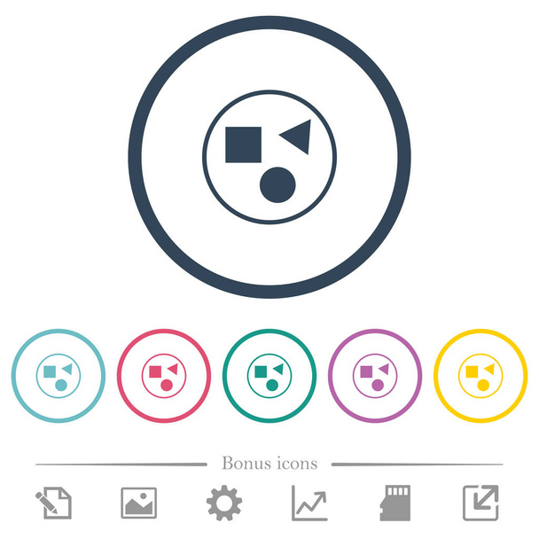 Grouper les éléments des icônes de couleur plates dans des contours ronds. 6 icônes bonus incluses
. - Vecteur, image