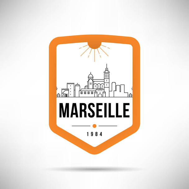 Minimaalinen kaupungin lineaarinen siluetti typografisella suunnittelulla, Marseille
  - Vektori, kuva