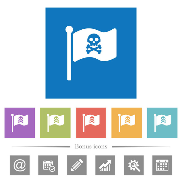 Pirate flag flat white icons in square backgrounds. 6 bonus icons included. - Vector, Image