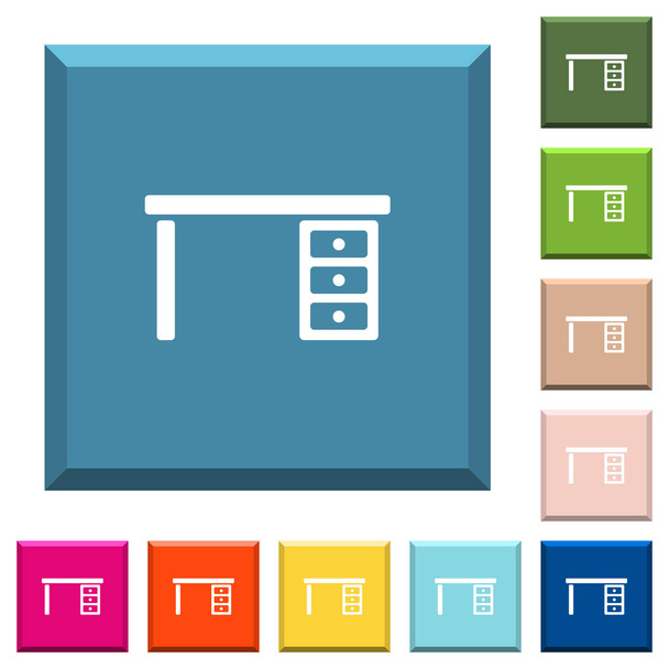 Стіл ящика білі піктограми на обрізаних квадратних кнопках в різних модних кольорах
 - Вектор, зображення