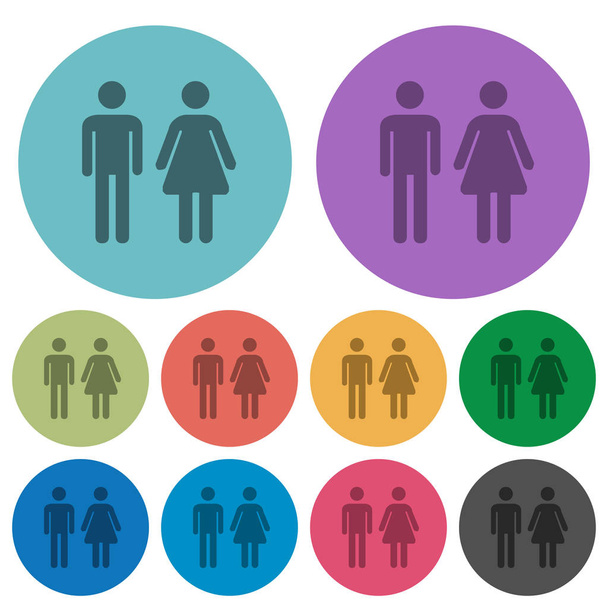 Signo masculino y femenino iconos planos más oscuros sobre fondo redondo de color
 - Vector, Imagen