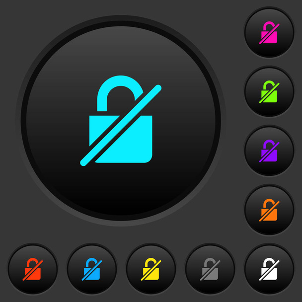 Botones oscuros sin protección con iconos de color vivos sobre fondo gris oscuro
 - Vector, Imagen