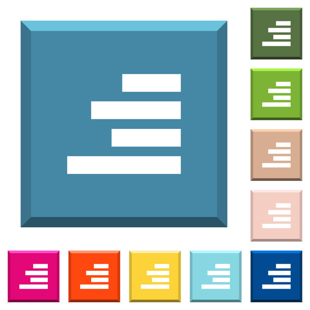 Κείμενο στοιχισμένο δεξιά λευκή εικονίδια σε κομμένες τετράγωνα κουμπιά σε διάφορα μοντέρνα χρώματα - Διάνυσμα, εικόνα