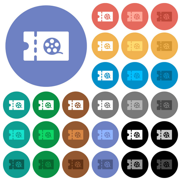 Movie discount coupon multi colored flat icons on round backgrounds. Included white, light and dark icon variations for hover and active status effects, and bonus shades. - Vector, Image