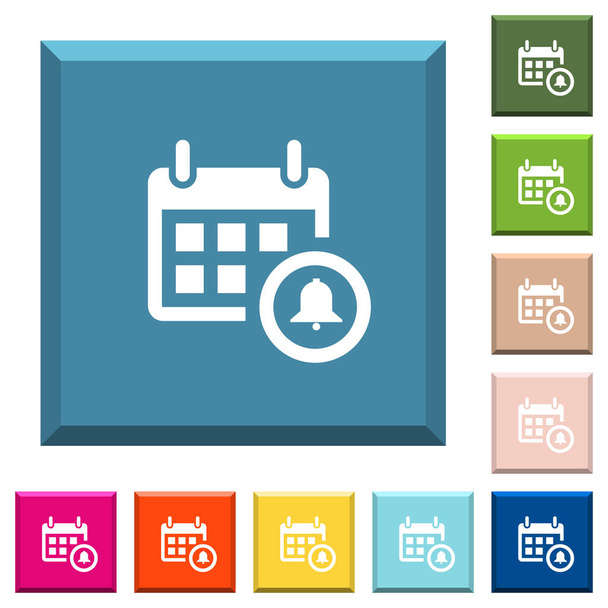 Alarma de calendario iconos blancos en botones cuadrados con bordes en varios colores de moda
 - Vector, Imagen