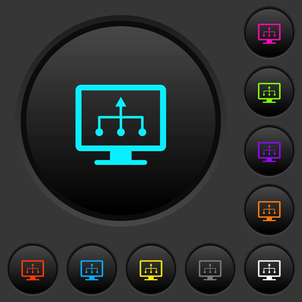 TV Selecteer bron donkere drukknoppen met pictogrammen met levendige kleuren op donkere grijze achtergrond - Vector, afbeelding