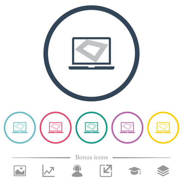 Protector de pantalla en iconos de color plano portátil en contornos redondos. 6 iconos de bonificación incluidos
. - Vector, imagen