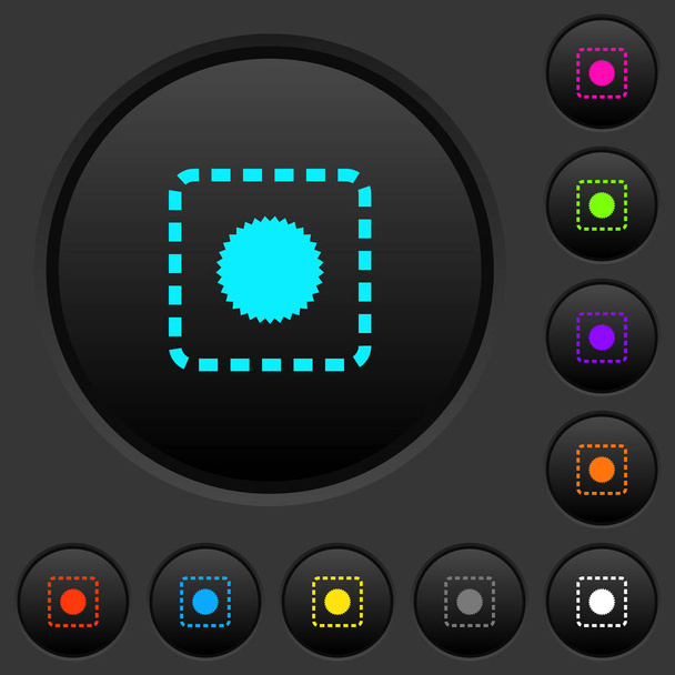 Place certificate dark push buttons with vivid color icons on dark grey background - ベクター画像