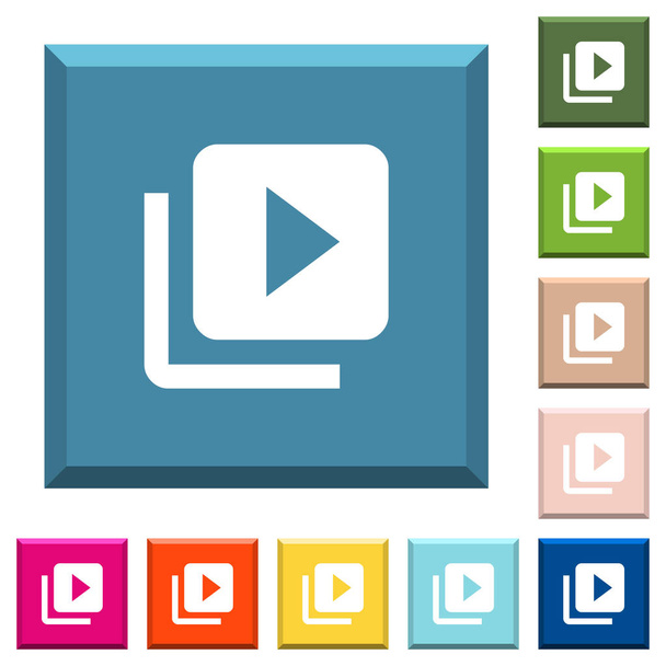 Video knihovna bílé ikony na omítané čtverečních tlačítek v různých módních barvách - Vektor, obrázek