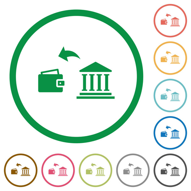 Výběr peněz z banky ploché barevné ikony v kulaté obrysy na bílém pozadí - Vektor, obrázek