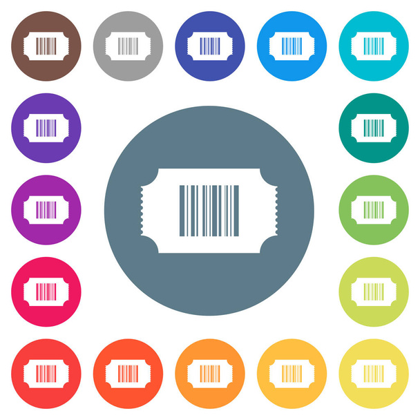 Biglietto con barcode piatto icone bianche su sfondi di colore rotondo. 17 variazioni di colore di sfondo sono inclusi
. - Vettoriali, immagini