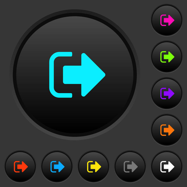 Sign out dark push buttons with vivid color icons on dark grey background - Wektor, obraz