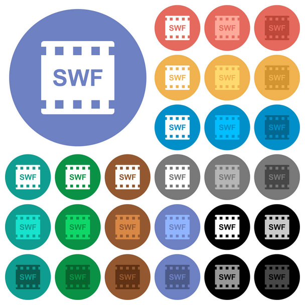 SWF formato film multi icone piatte colorate su sfondi rotondi. Incluse varianti di icone bianche, chiare e scure per effetti di stato attivo e hover e sfumature bonus
. - Vettoriali, immagini