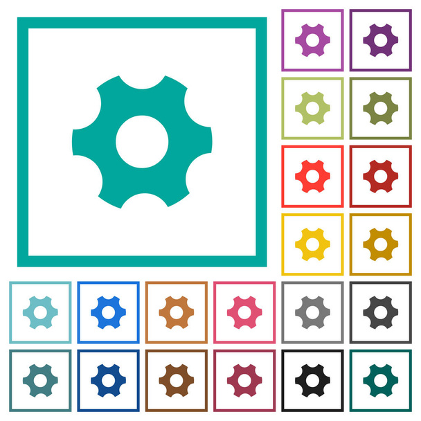 Iconos de color plano de rueda dentada única con marcos de cuadrante sobre fondo blanco
 - Vector, Imagen