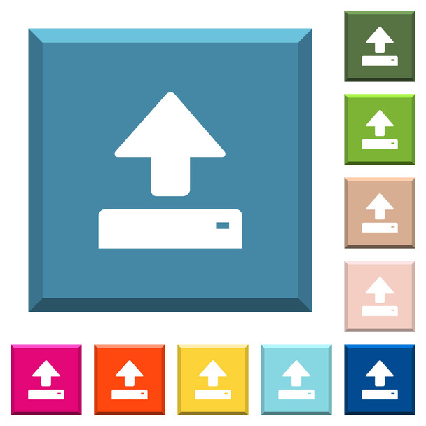 Iconos blancos abiertos en botones cuadrados con bordes en varios colores de moda
 - Vector, imagen