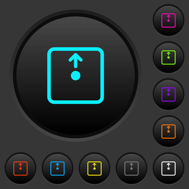 Mover o objeto para cima botões escuros com ícones de cores vivas no fundo cinza escuro
 - Vetor, Imagem
